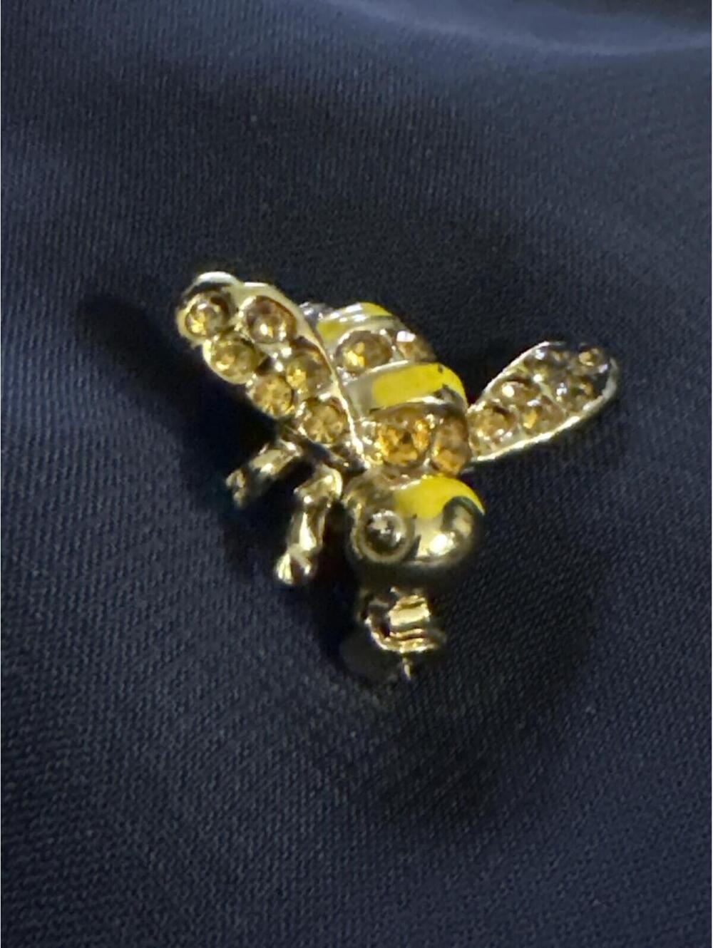 Gold Tone Bee Brooch Pin with Yellow Rhinestones